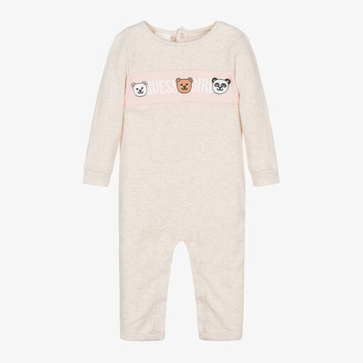 Guess-Baby Girls Beige Cotton Bear Romper | Childrensalon