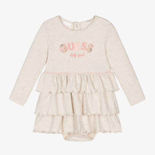 Guess-Baby Girls Beige Cotton Dress | Childrensalon