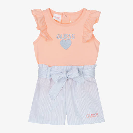 Guess-Baby Girls Orange & Blue Shorts Set | Childrensalon