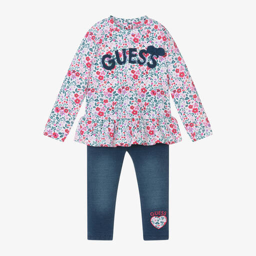 Guess-Baby Girls Pink & Blue Cotton Leggings Set | Childrensalon