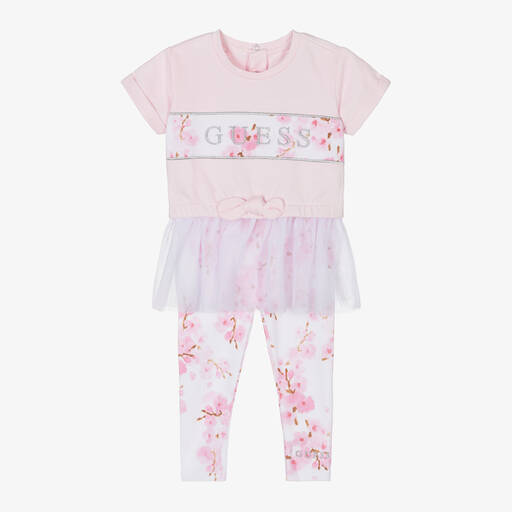Guess-Baby Girls Pink Cotton Floral Leggings Set | Childrensalon