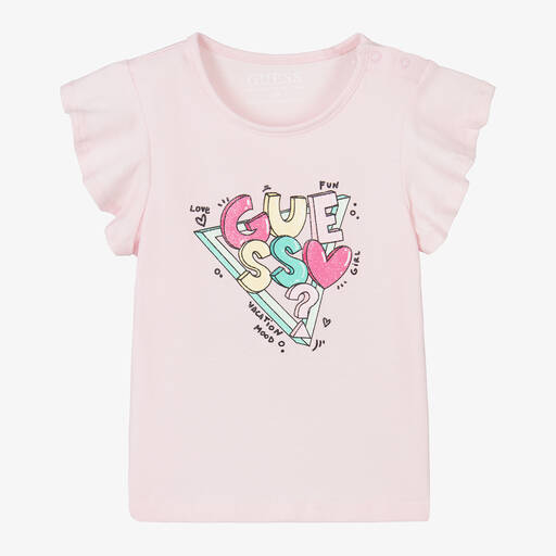 Guess-Baby Girls Pink Cotton T-Shirt | Childrensalon