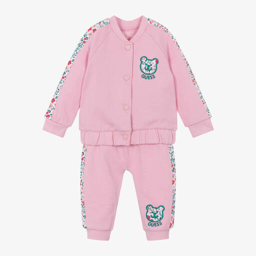Guess-Baby Girls Pink Cotton Tracksuit | Childrensalon