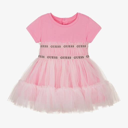 Guess-Baby Girls Pink Cotton & Tulle Dress | Childrensalon