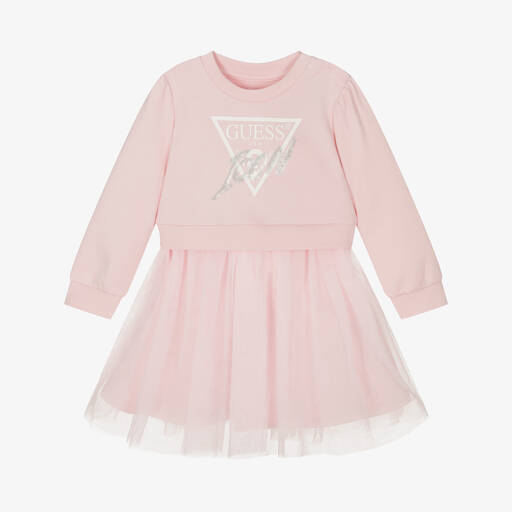 Guess-Baby Girls Pink Jersey & Tulle Dress | Childrensalon