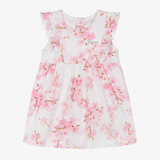 Guess-Baby Girls White Cotton Blossom Dress | Childrensalon