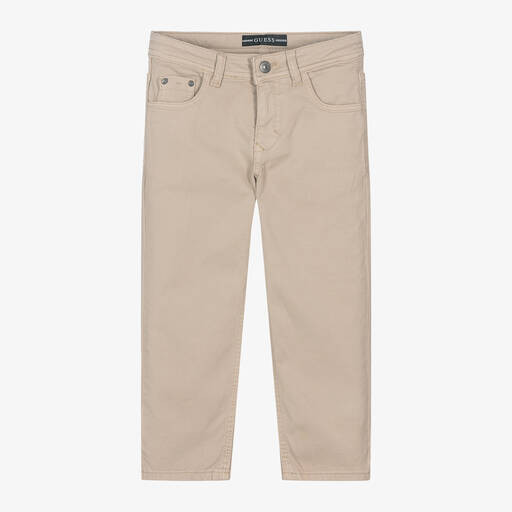 Guess-Boys Beige Cotton 5 Pocket Trousers | Childrensalon