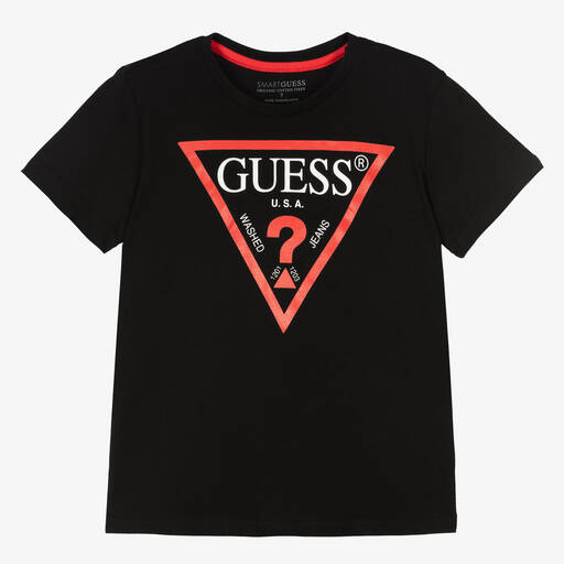 Guess-Boys Black Cotton Triangle T-Shirt | Childrensalon
