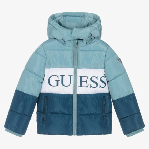 Guess-Boys Blue Colourblock Puffer Jacket | Childrensalon