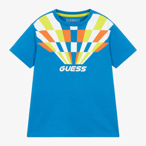 Guess-Boys Blue Cotton Geometric T-Shirt | Childrensalon