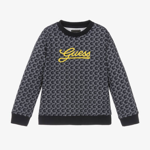 Guess-Boys Blue Logo Pattern Cotton Sweatshirt | Childrensalon