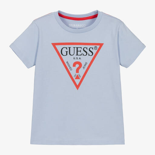 Guess-Boys Blue Organic Cotton T-Shirt | Childrensalon