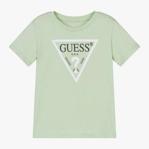 Guess-Boys Green Cotton Triangle T-Shirt | Childrensalon