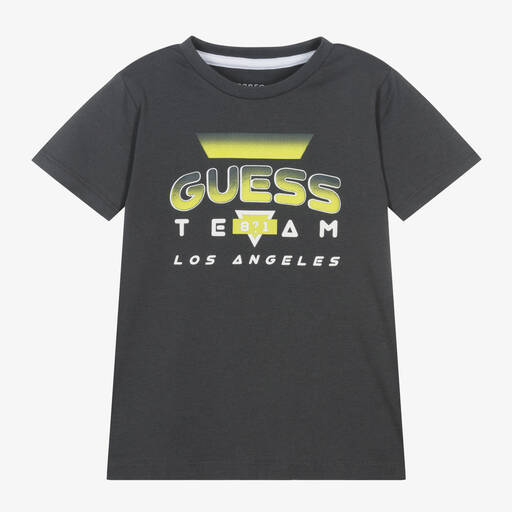 Guess-Boys Grey Cotton T-Shirt | Childrensalon