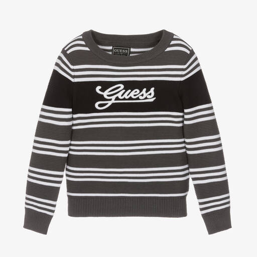 Guess-Boys Grey Striped Cotton Sweater | Childrensalon