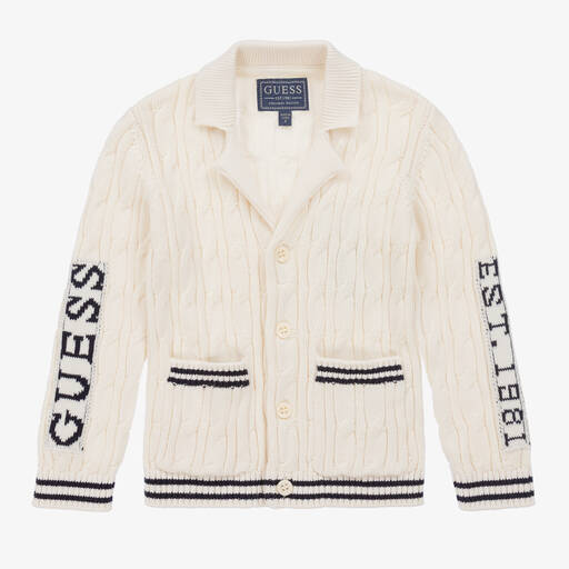 Guess-Boys Ivory Cable Knit Cardigan | Childrensalon