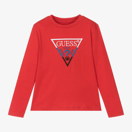 Guess-Boys Red Cotton Triangle Top | Childrensalon