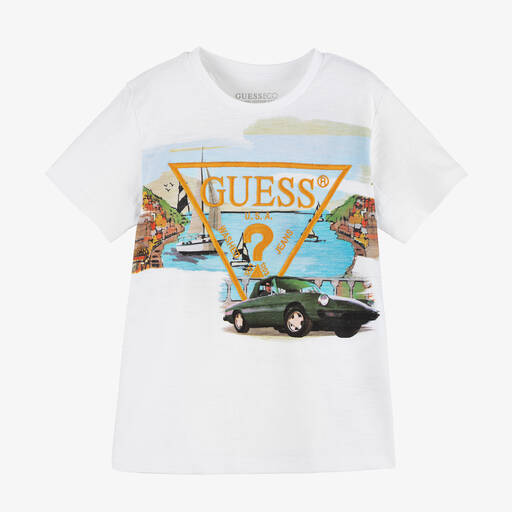 Guess-Boys White Cotton Car T-Shirt | Childrensalon
