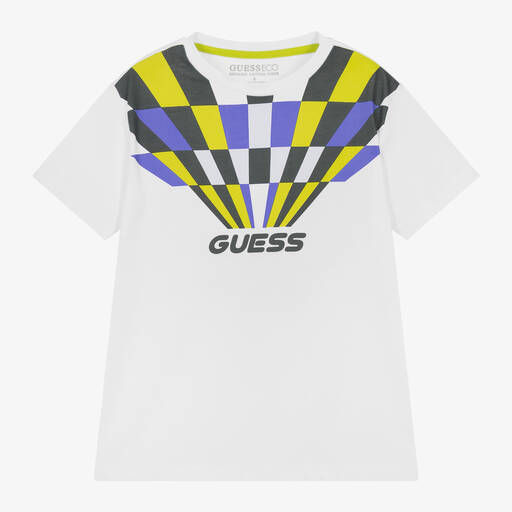 Guess-Boys White Cotton Geometric T-Shirt | Childrensalon