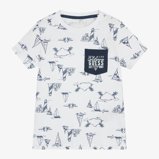 Guess-Boys White Cotton Graphic T-Shirt | Childrensalon