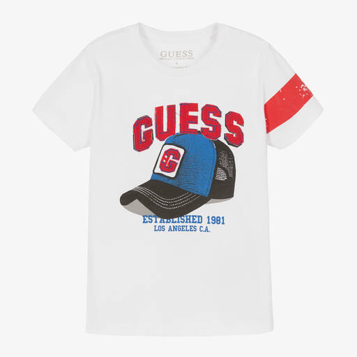 Guess-Boys White Cotton T-Shirt | Childrensalon
