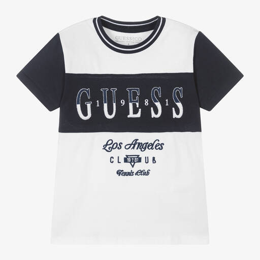 Guess-Boys White Cotton Tennis Club T-Shirt | Childrensalon