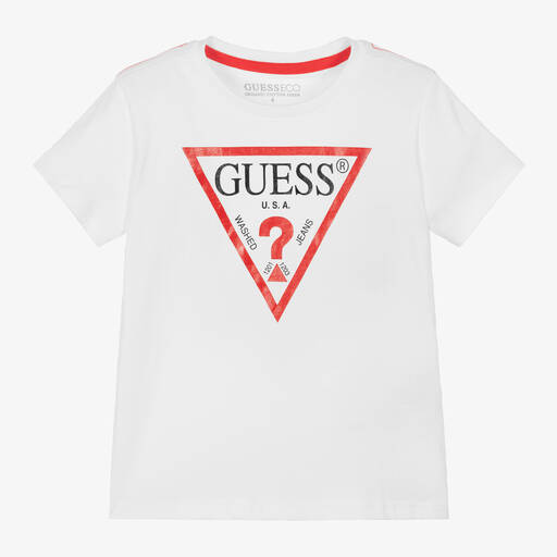 Guess-Boys White Organic Cotton T-Shirt | Childrensalon