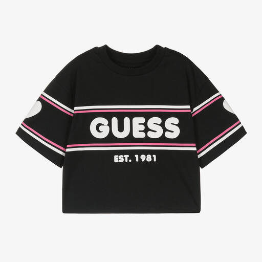 Guess-Girls Black Cotton T-Shirt | Childrensalon