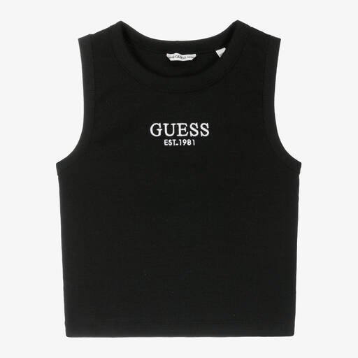 Guess-Girls Black Sleeveless Cotton Top | Childrensalon