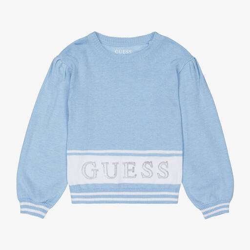 Guess-Girls Blue Cotton Knit Sweater | Childrensalon