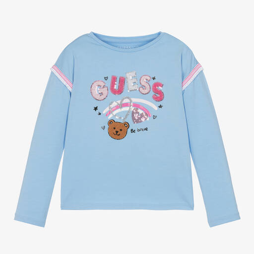 Guess-Girls Blue Cotton Sequin Top | Childrensalon