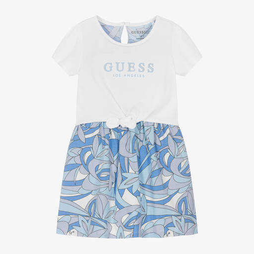 Guess-Girls Blue & White Cotton Dress | Childrensalon
