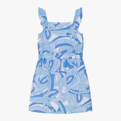 Guess-Girls Blue & White Viscose Dress | Childrensalon