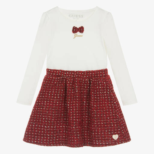 Guess-Кремовый топ и красная твидовая юбка | Childrensalon