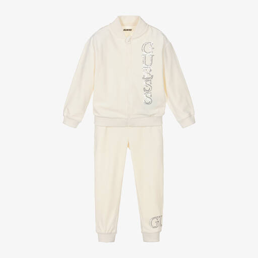 Guess-Girls Ivory Velour Tracksuit | Childrensalon