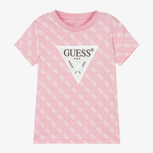 Guess-Girls Pink Cotton 4G T-Shirt | Childrensalon