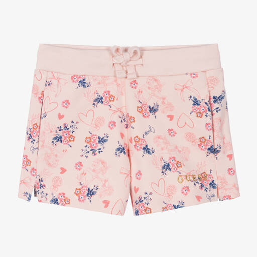 Guess-Girls Pink Cotton Floral Shorts | Childrensalon