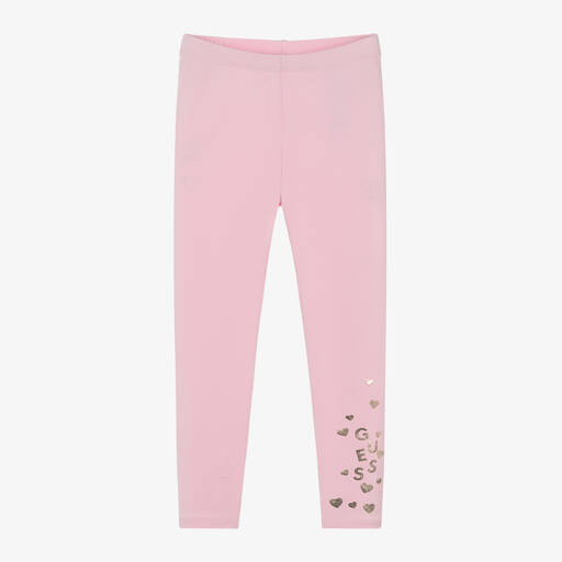 Guess-Girls Pink Cotton Heart Leggings | Childrensalon