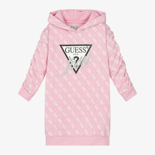 Guess-Girls Pink Cotton Hoodie Dress | Childrensalon