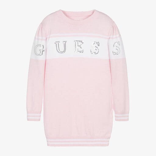 Guess-Girls Pink Cotton Knit Sweater Dress | Childrensalon
