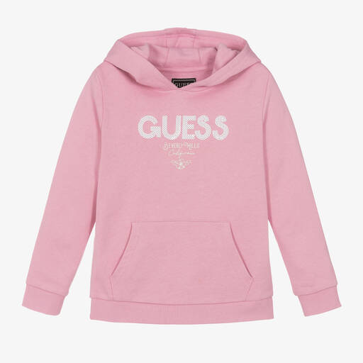 Guess-Girls Pink Cotton Sequinned Hoodie | Childrensalon