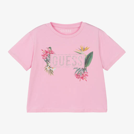 Guess-Girls Pink Cotton T-Shirt | Childrensalon