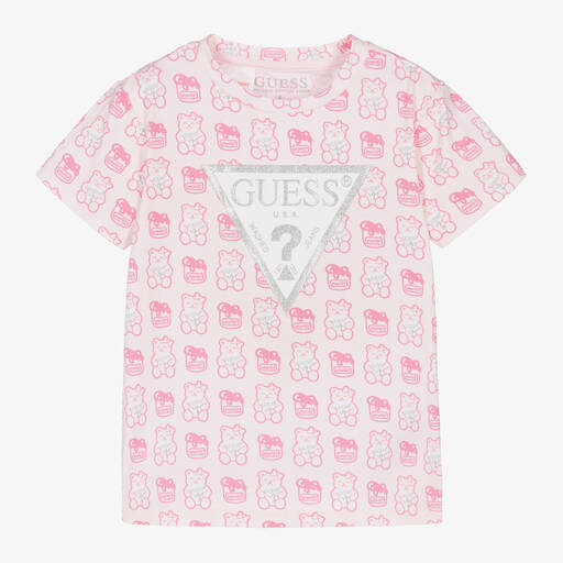 Guess-Girls Pink Cotton T-Shirt | Childrensalon