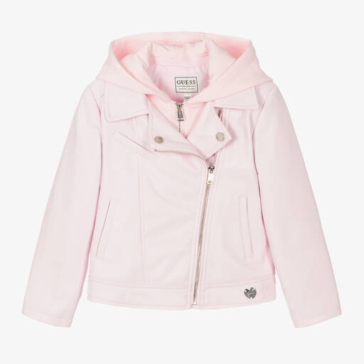 Guess-Girls Pink Faux Leather Biker Jacket | Childrensalon