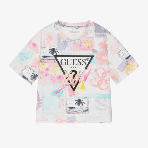 Guess- Girls Pink Icon Cotton T-Shirt | Childrensalon