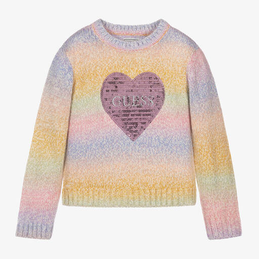 Guess-Girls Pink Rainbow Stripe Sweater | Childrensalon