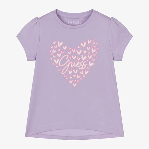 Guess-Girls Purple Cotton Hearts T-Shirt | Childrensalon