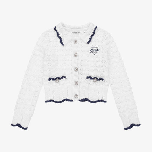 Guess-Girls White Cotton Crochet Cardigan | Childrensalon
