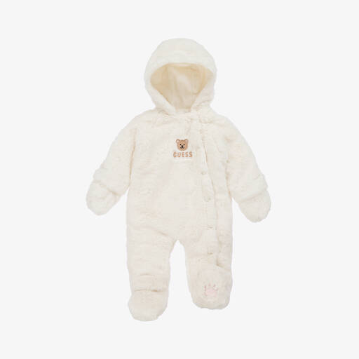 Guess-Ivory Faux Fur Teddy Bear Pramsuit | Childrensalon