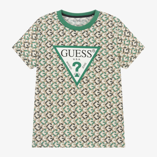 Guess-Junior Boys Beige Cotton T-Shirt | Childrensalon
